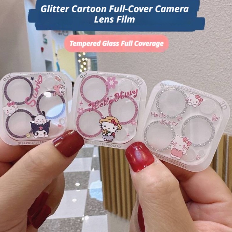 Tempered Glass Screen 9H - ฟิล์มกันรอยเลนส์กล้อง Sanrio Hello Kitty Kuromi แบบกลิตเตอร์เพชร