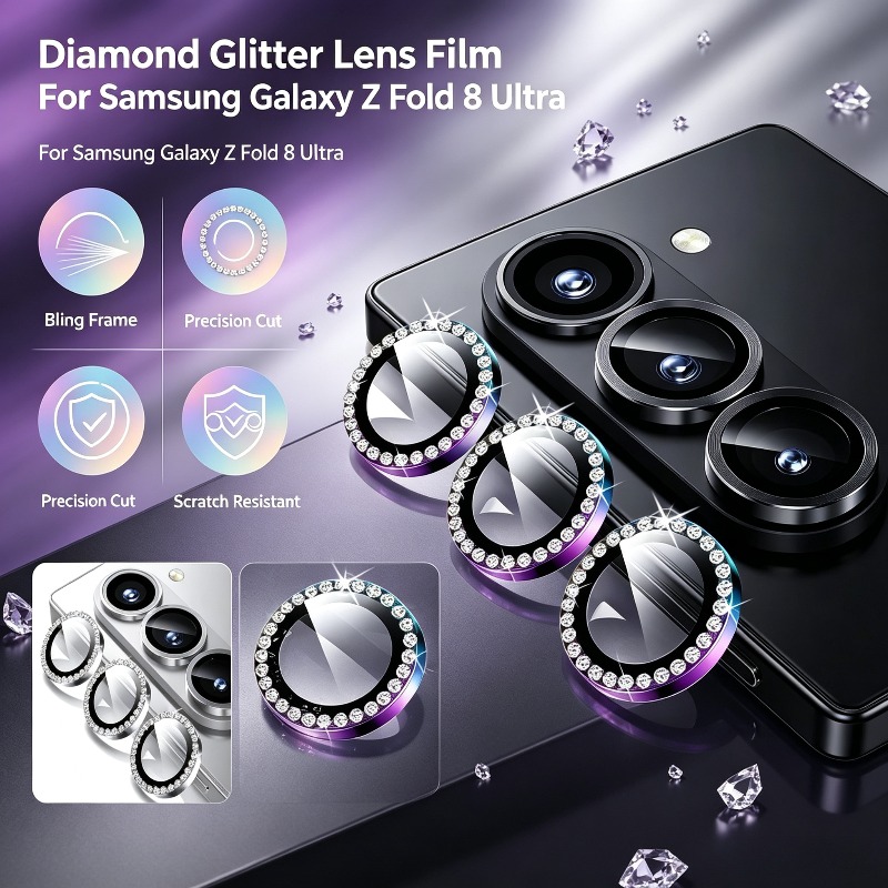 Tempered Glass Screen 9H - กระจกกันรอยเลนส์กล้องหลังแบบ 3D ประดับเพชร 9H สำหรับ Samsung